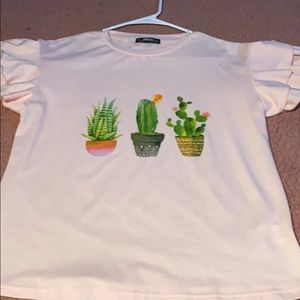 light pink, ruffled sleeves, short sleeve tee